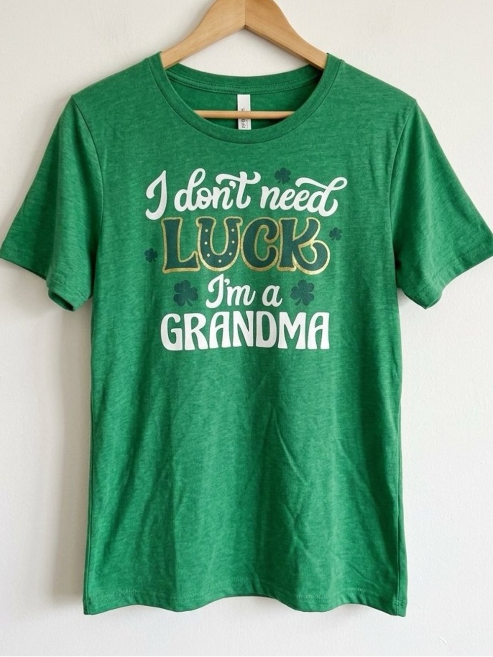 St Patricks Day Grandma Shirt Size 2X Green Clover I Don't Need Luck Graphic Tee